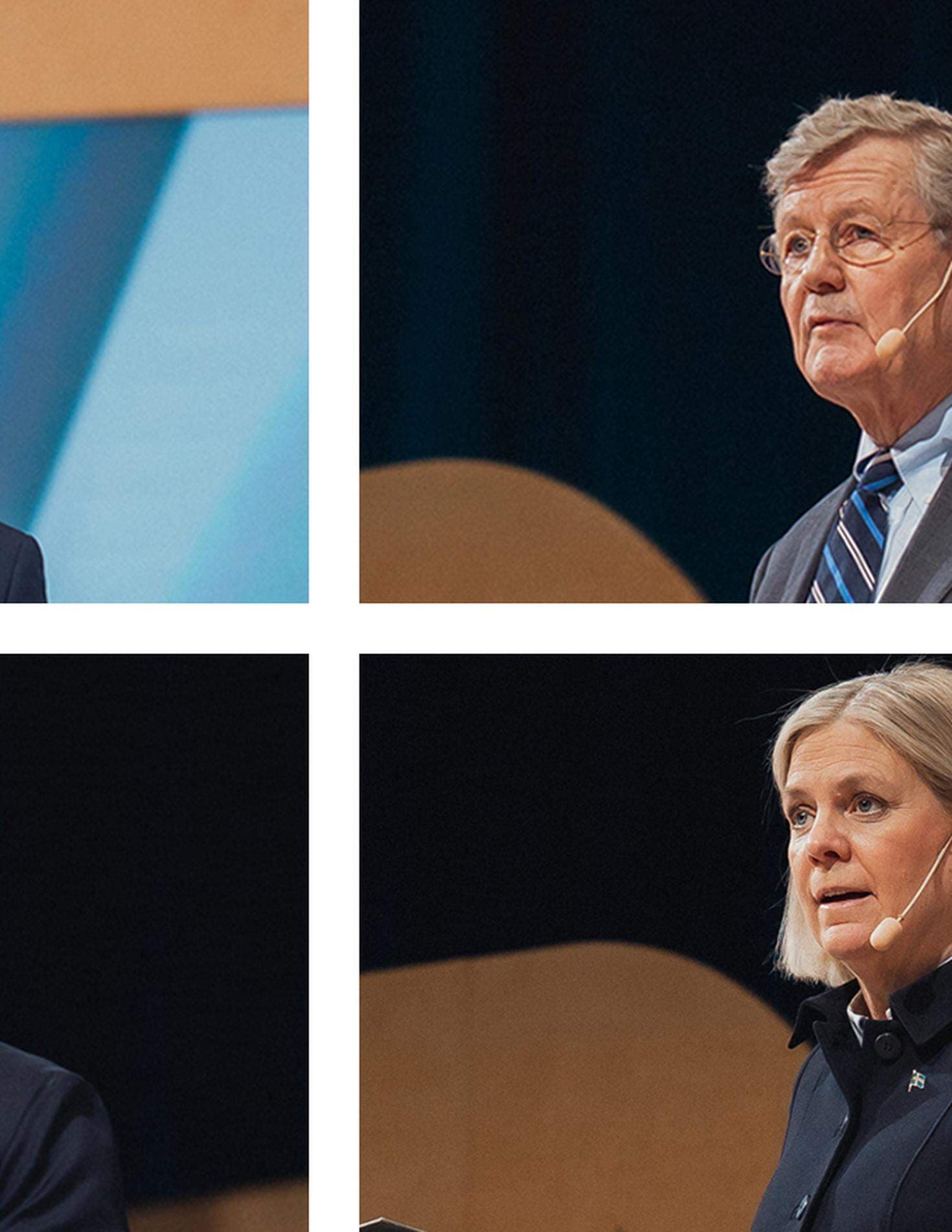 Statsminister Ulf Kristersson (M), Jacob Wallenberg, ordförande för Svenskt Näringsliv, Jan-Olof Jacke, vd Svenskt Näringsliv, Magdalena Andersson, partiledare (S) på plats under Företagardagarna 2025.