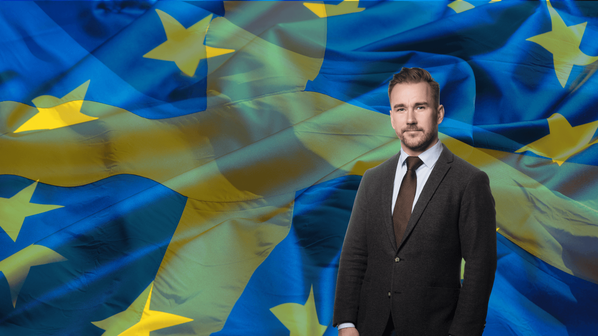 Kristian Ryberg med EU och Sverigeflagga