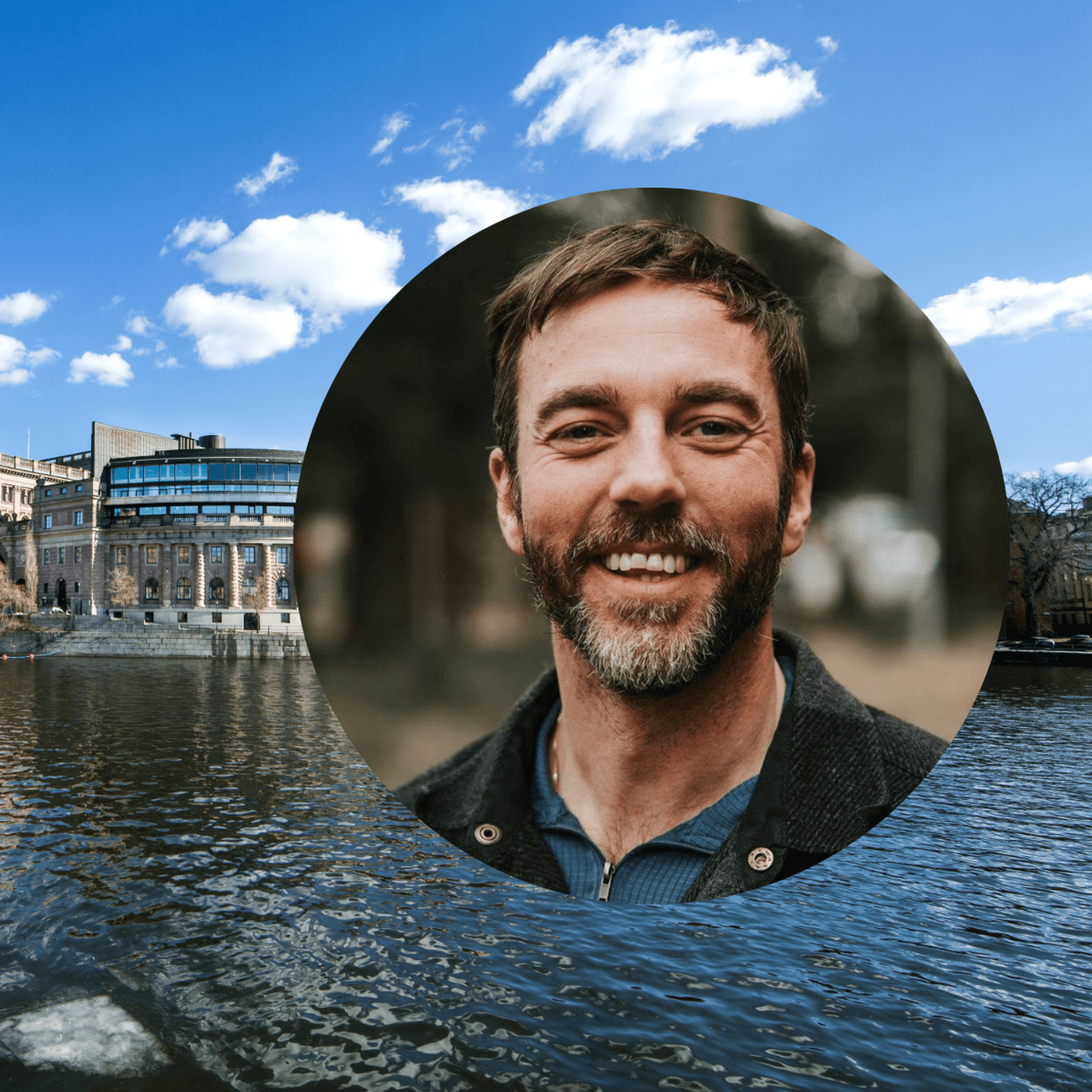 En montagebild med Riksdagen och Kalle Olsson