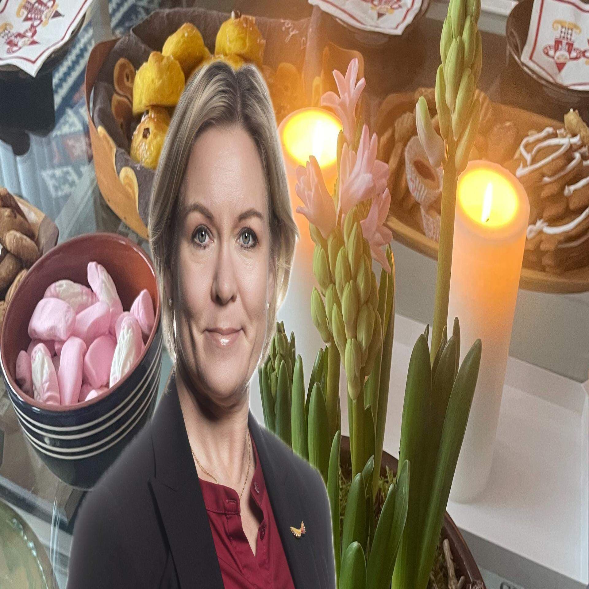 Anna Hedensjö Johansson mot bakgrund av julbord