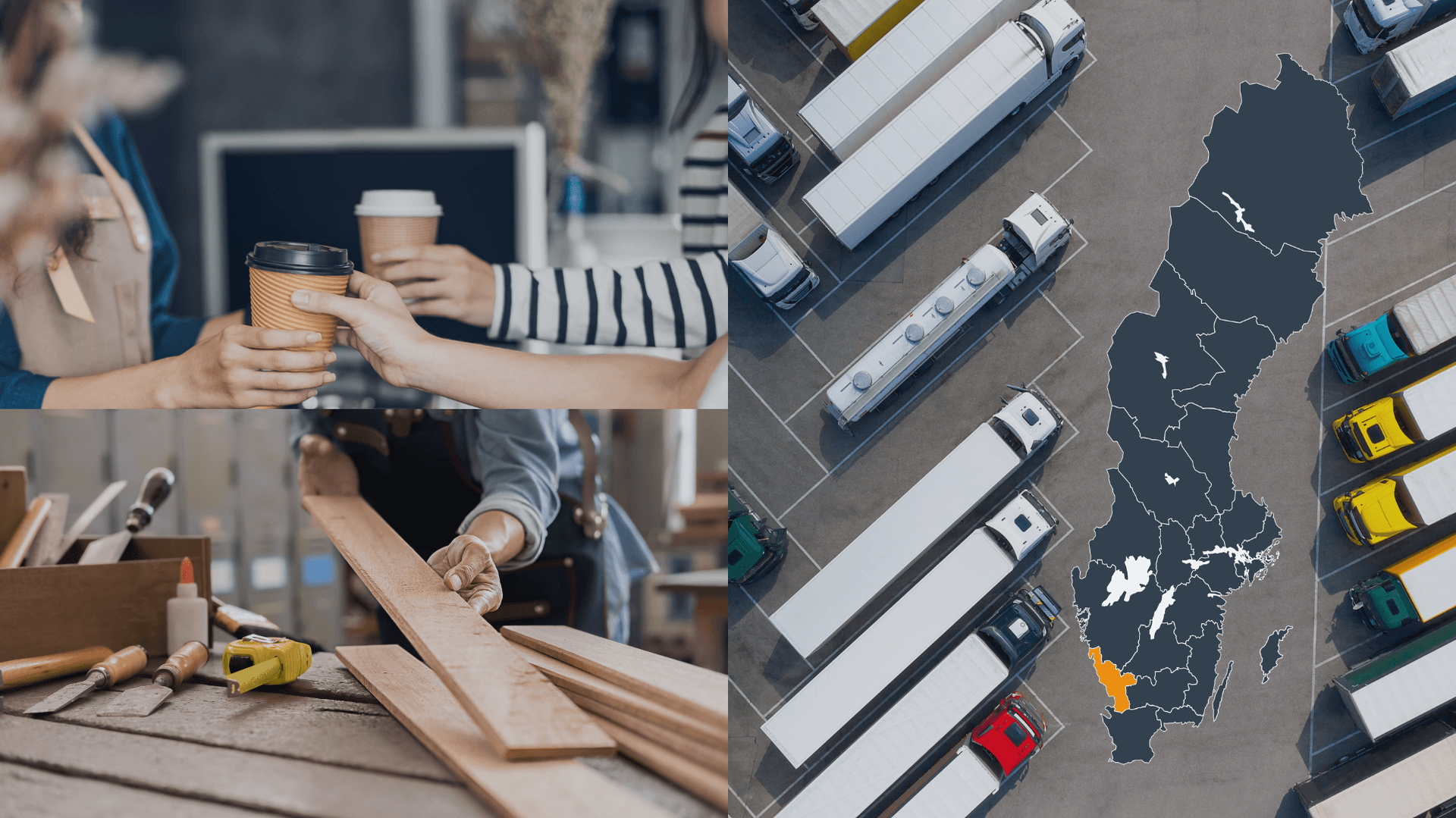 Collage branscher Hallandskarta