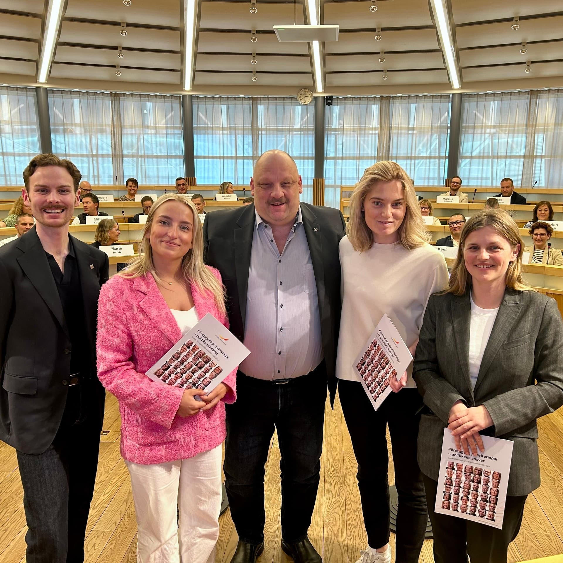 Rasmus Elfström C-studenter, Denice Westerberg Ungsvenskarna, Jörgen Rasmusson ordf SME-kommittén, Louise Hammargren KDU och Elfva Barrio, S-studenter.