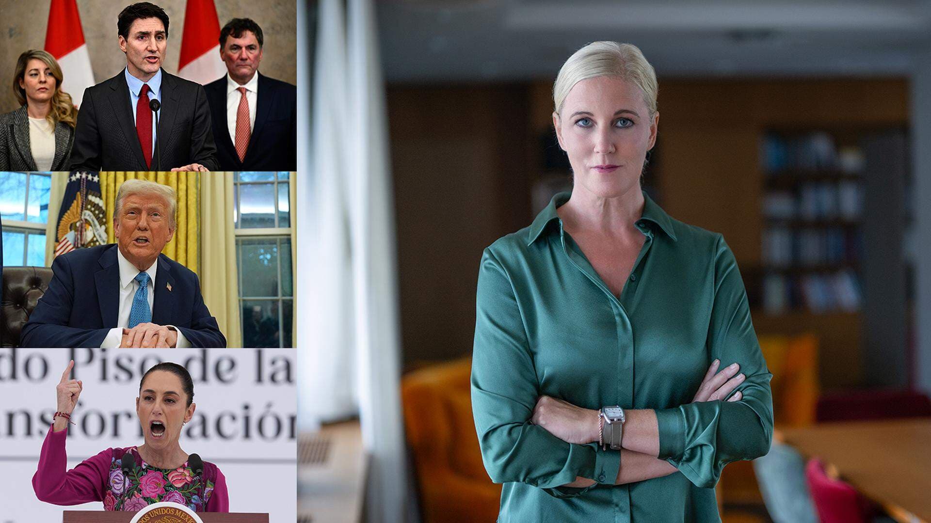 Anna Stellinger. Till vänster syns Kanadas premiärminister Justin Trudeau, USA:s president och Mexikos president Claudia Sheinbaum.