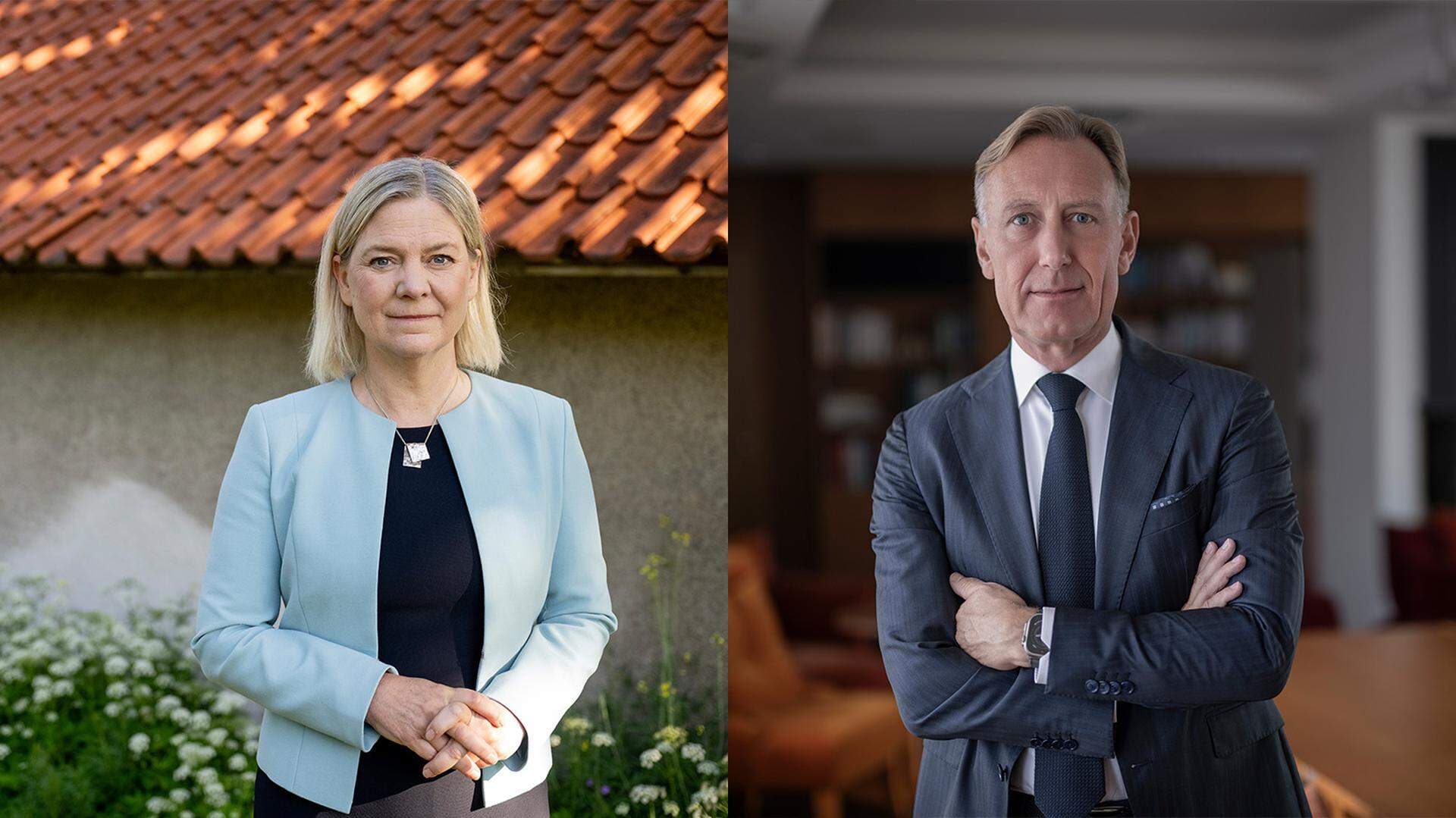 Socialdemokraternas partiledare Magdalena Andersson, Svenskt Näringslivs vd Jan-Olof Jacke.
