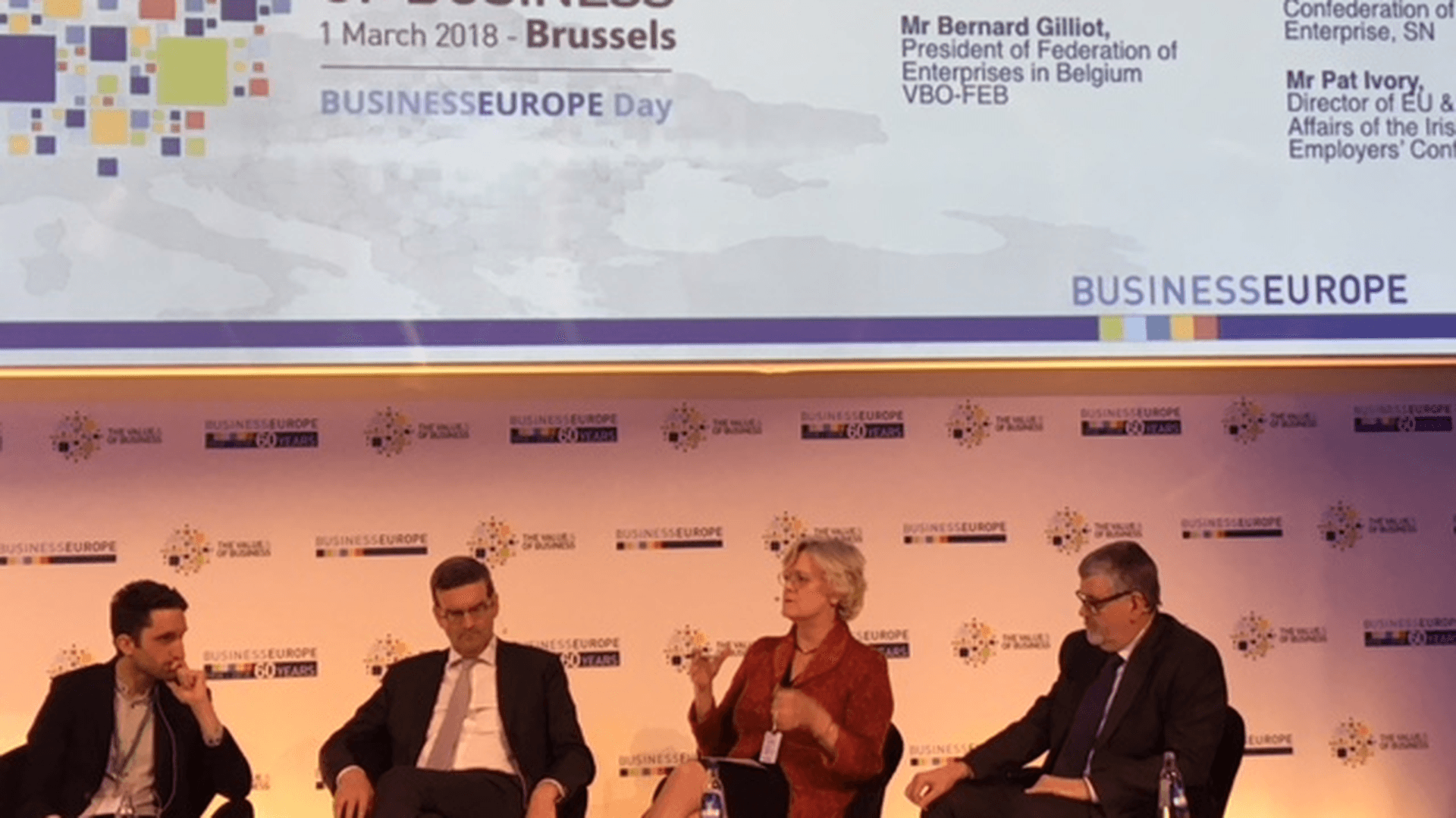 Director General of The Confederation of Swedish Enterprise, Carola Lemne, speaking about why globalisation matters at BusinessEurope Day