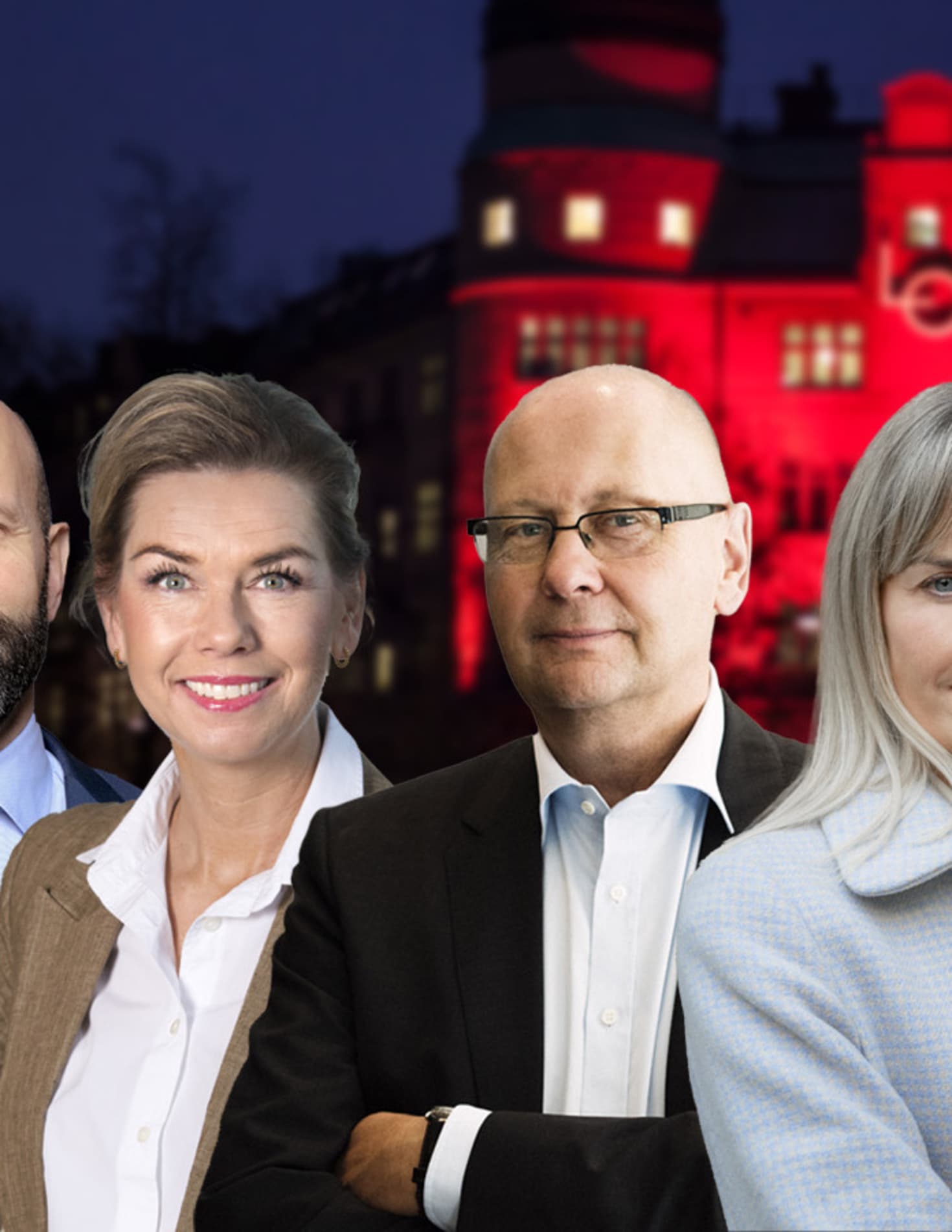 Catharina Elmsäter-Svärd, vd Byggföretagen, Mattias Dahl, vice vd Svenskt Näringsliv, Sofia Larsen, vd Svensk Handel, Klas Wåhlberg, vd Teknikföretagen, Ann Öberg, vd Almega, Marcus Dahlsten, vd Transportföretagen.