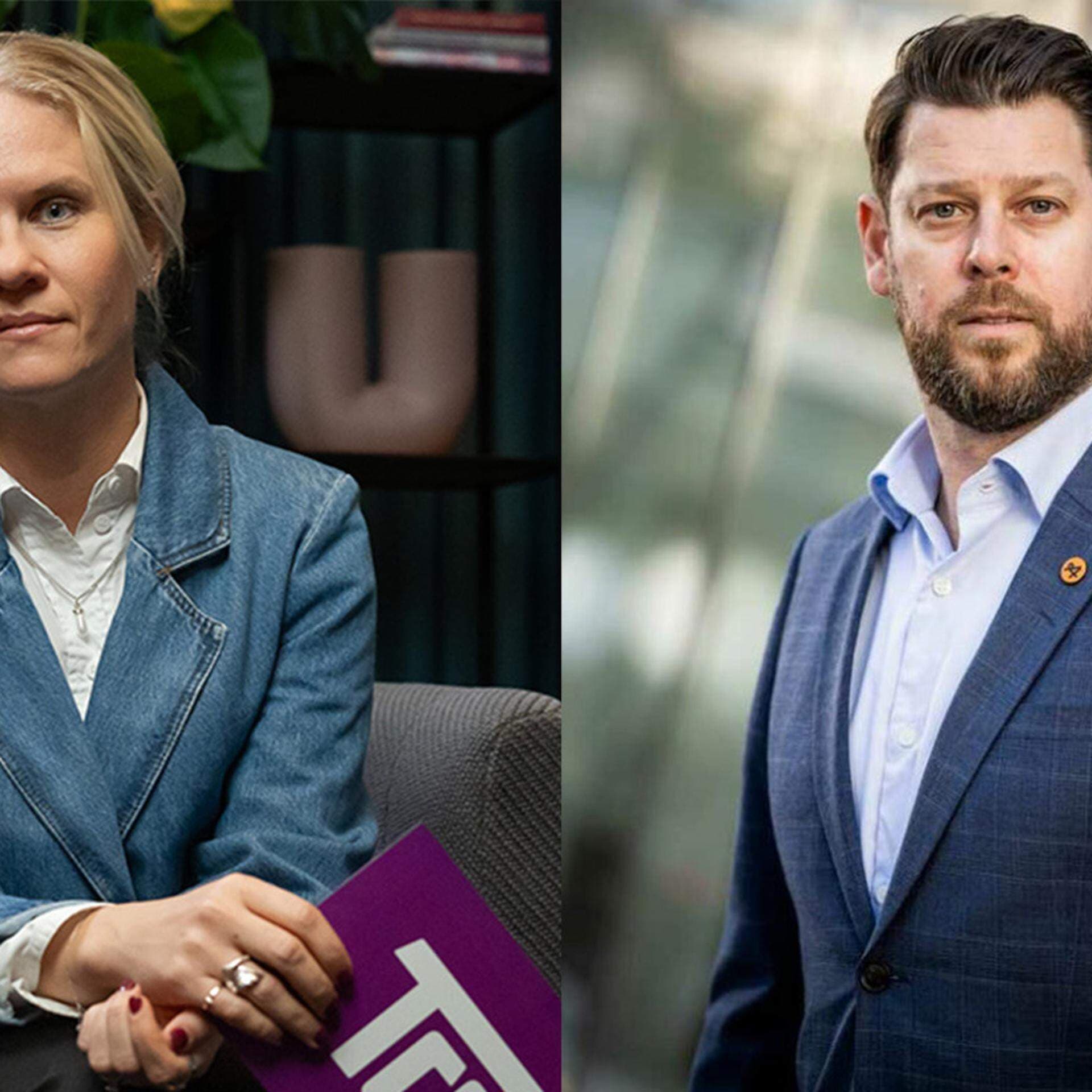 Charlotta Helge, samhällspolitisk chef på TCO, Jonas Jegers, näringspolitisk expert på Almega.