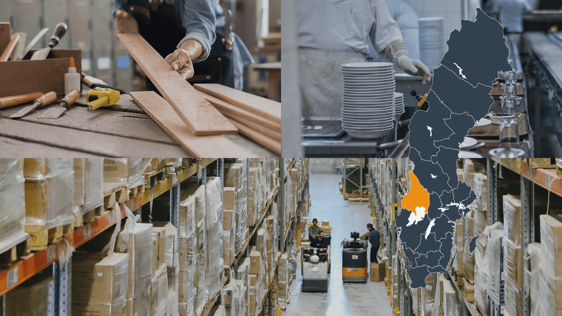 Collage av branscher Värmlandskarta