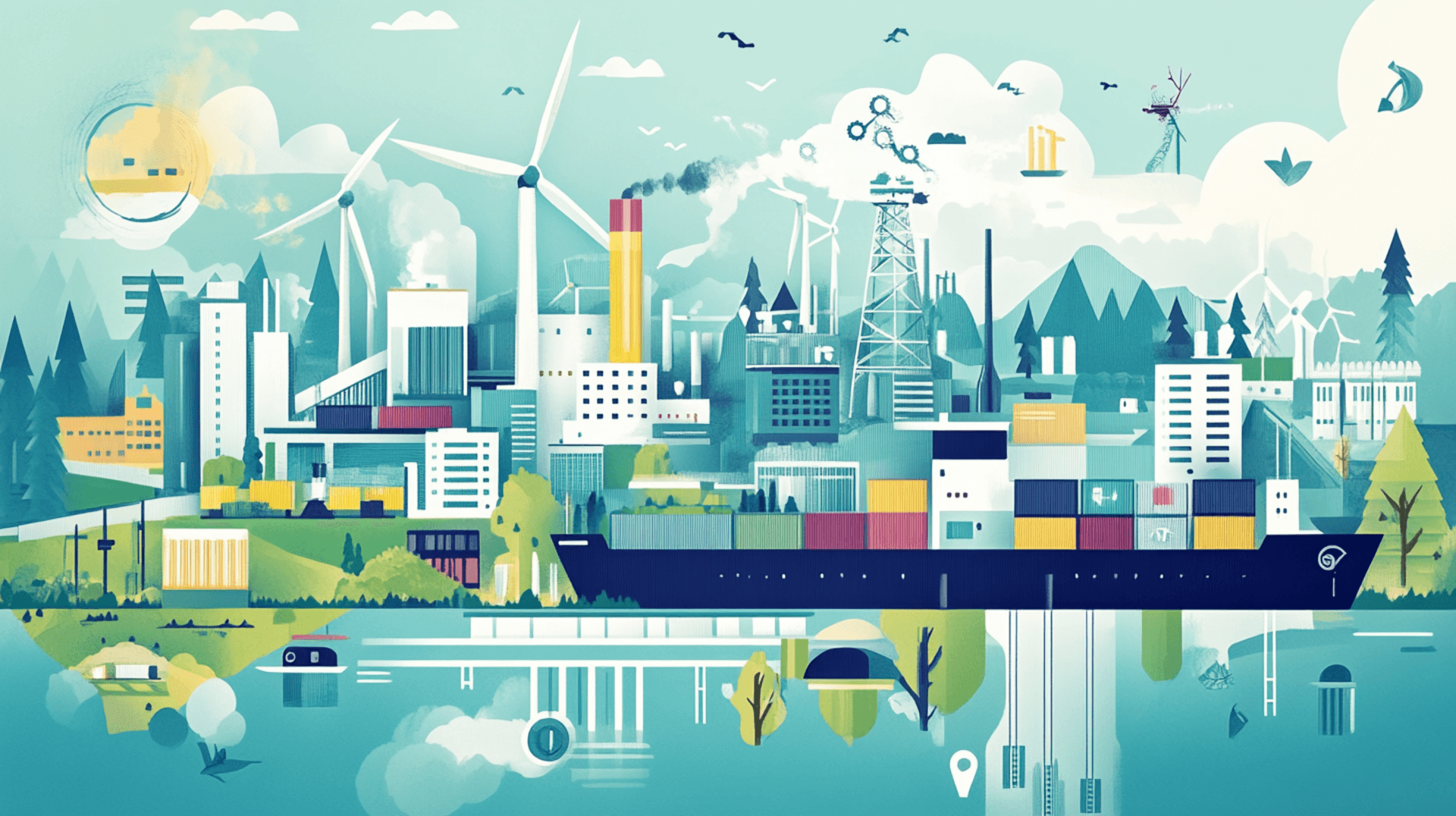 En illustration som visar på handelns roll i klimat- och miljöomställningen