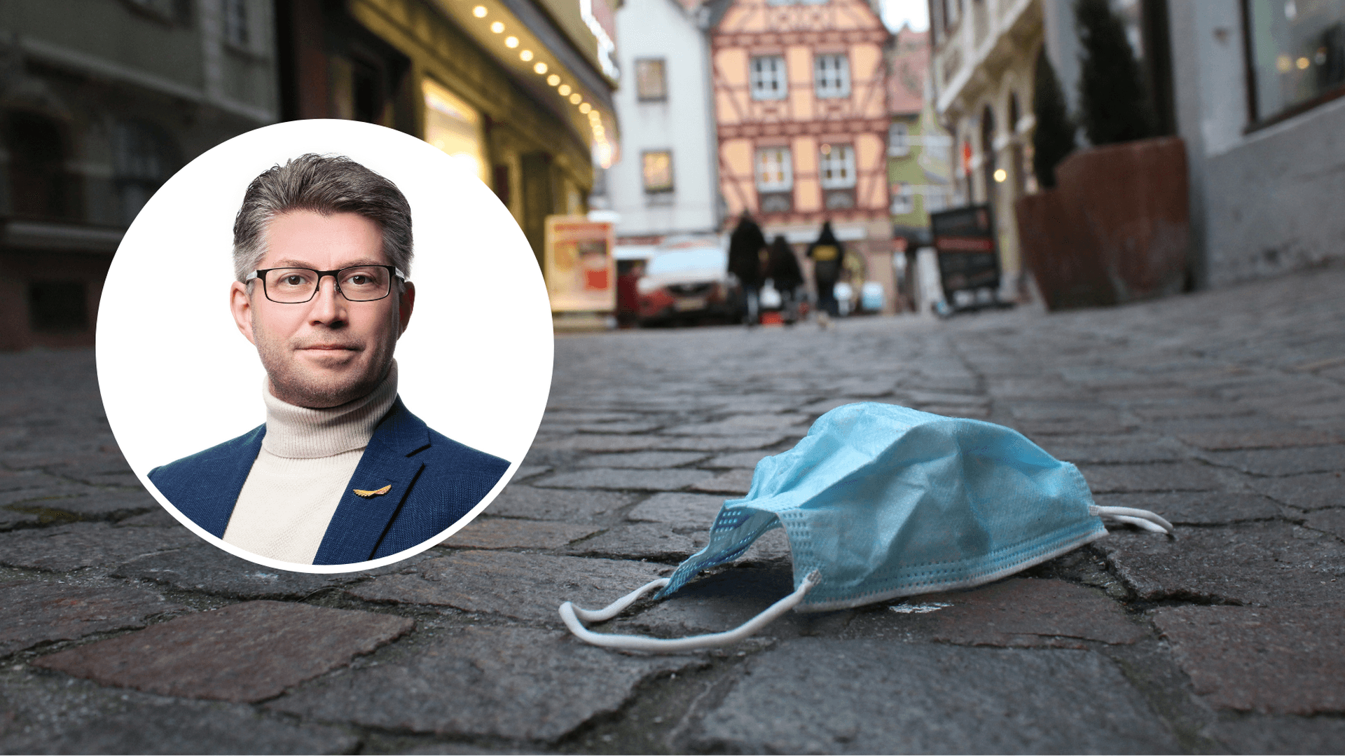 Johan Dalén i kollage med ett munskydd