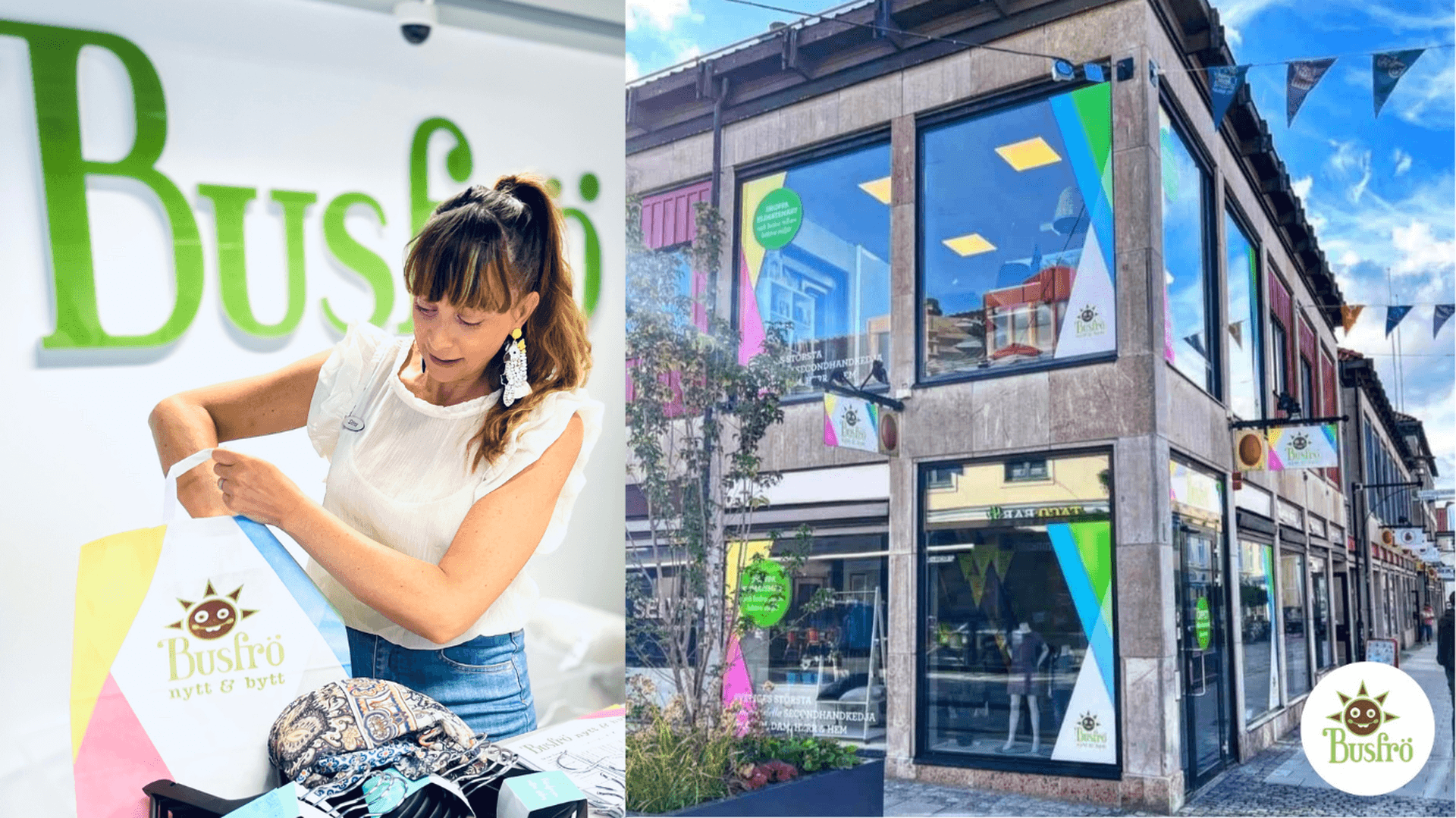 Kollage med Stina Qubti en av butikerna Busfrö