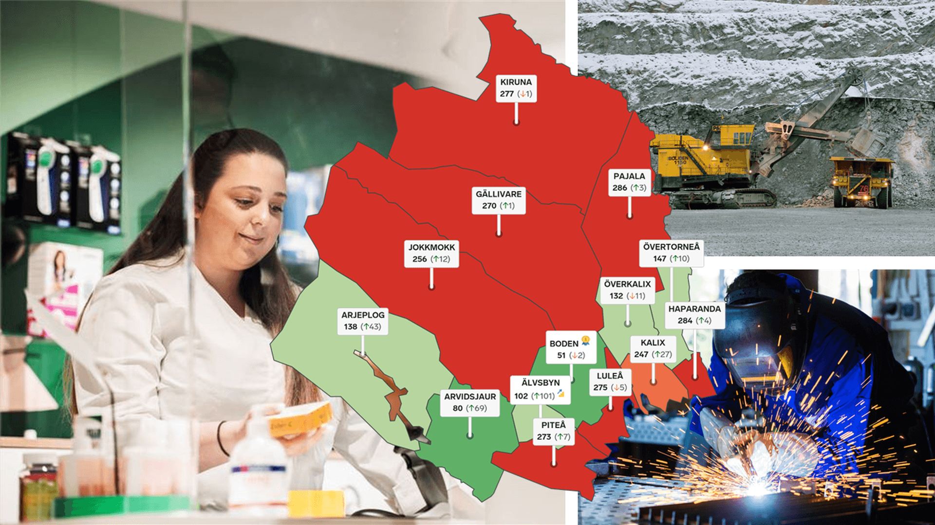 Kollage av bilder i bakgrunden och en rankingkarta