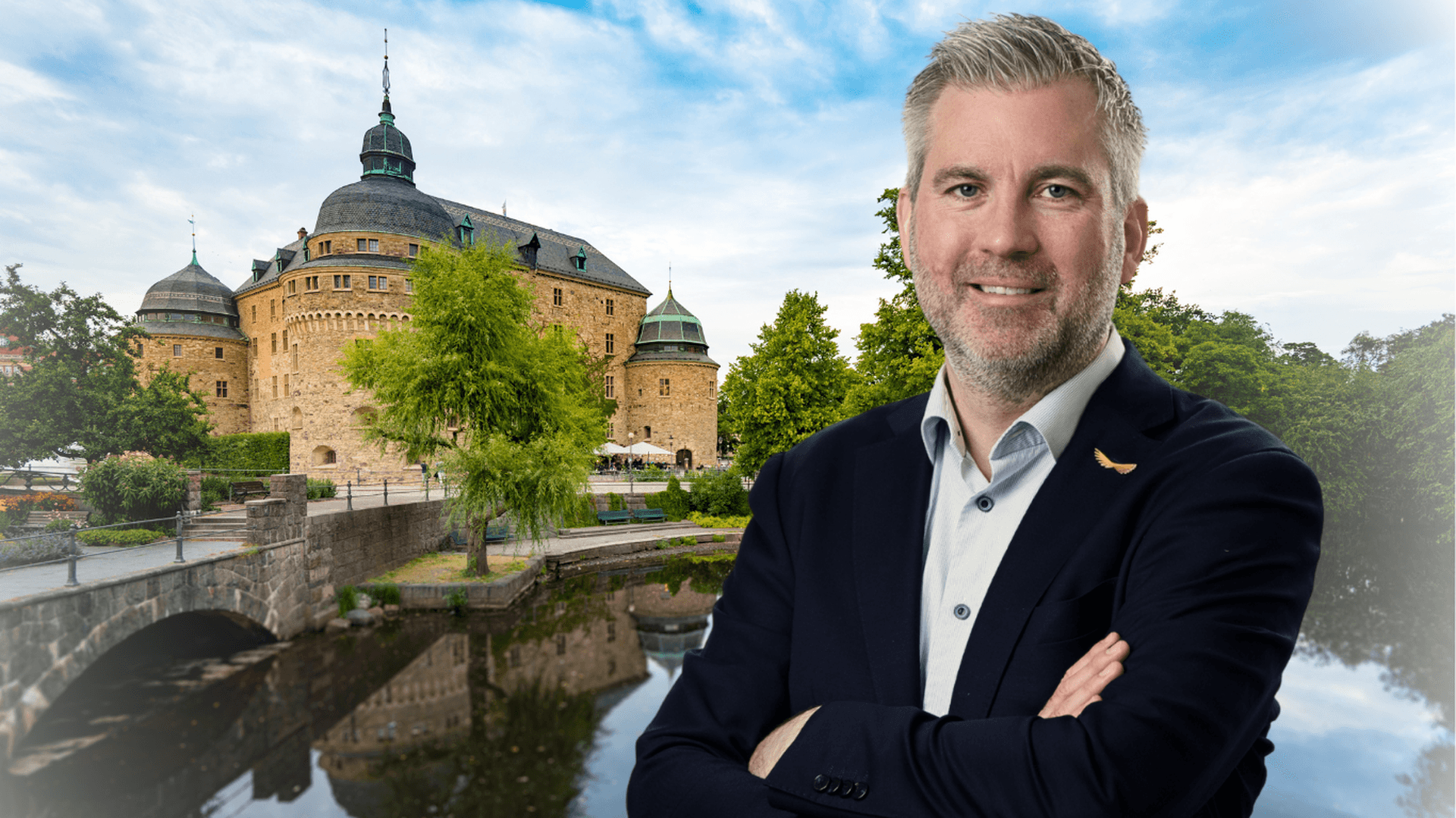 Bildcollage: Karl Hulterström med Örebro slott i bakgrunden