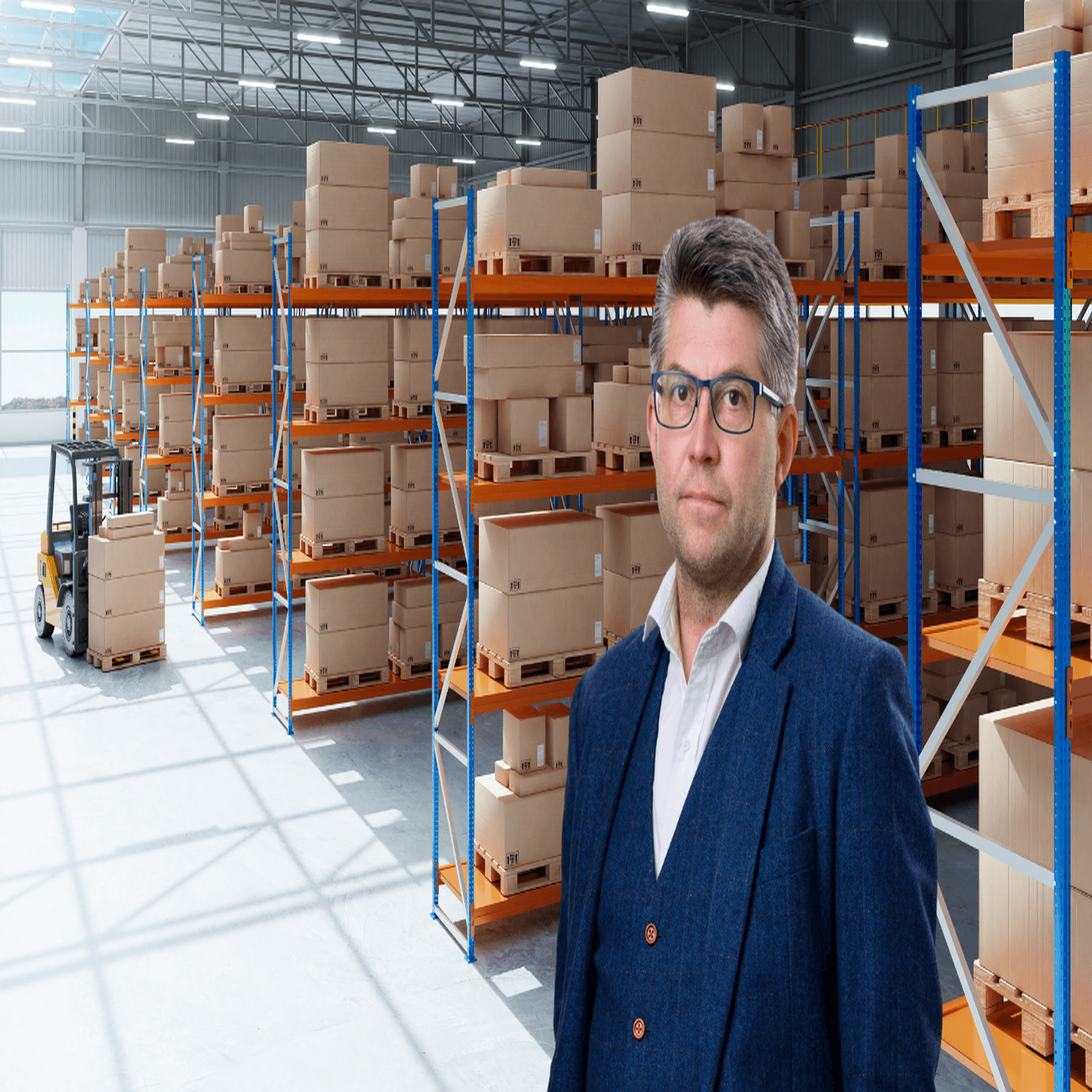 Johan Dalén i kollage med en lagerlokal