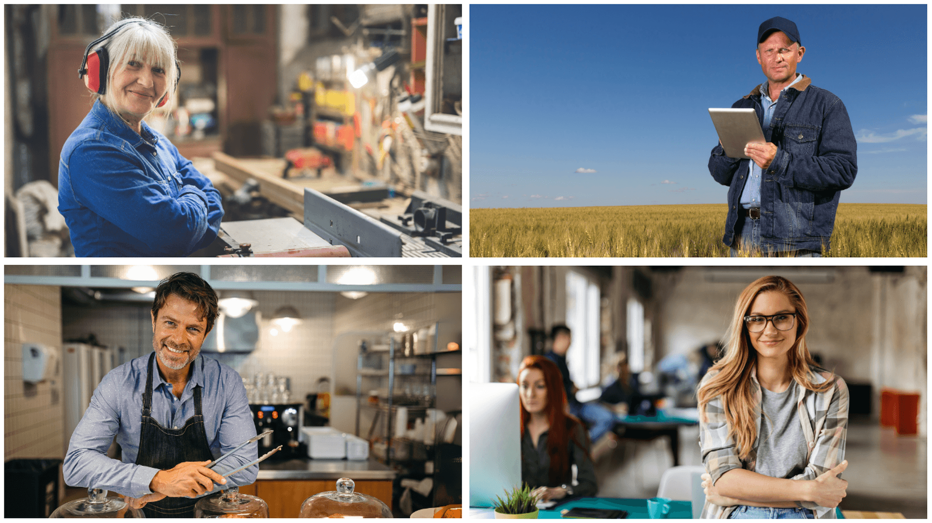 Fyra olika företagare i ett kollage