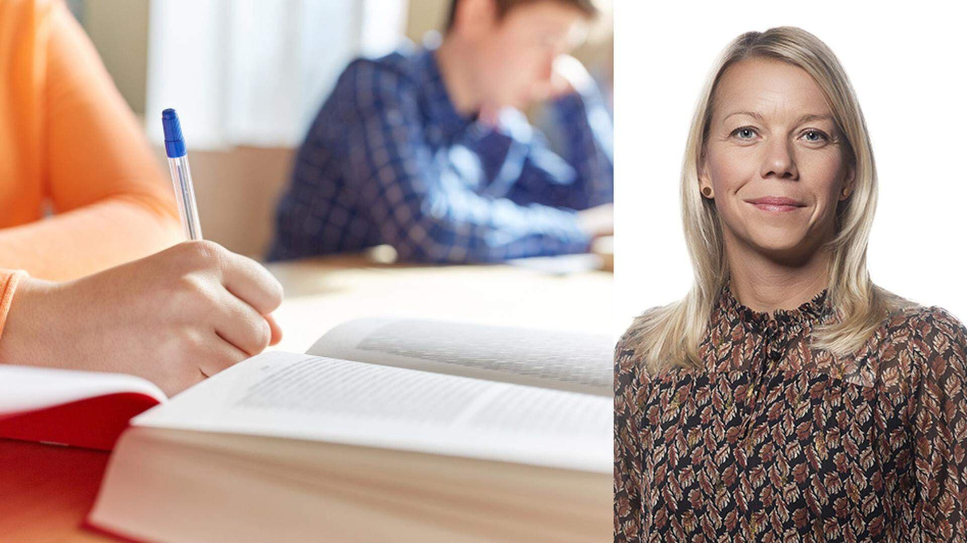 Carola Netterlid och klassrum i ett kollage