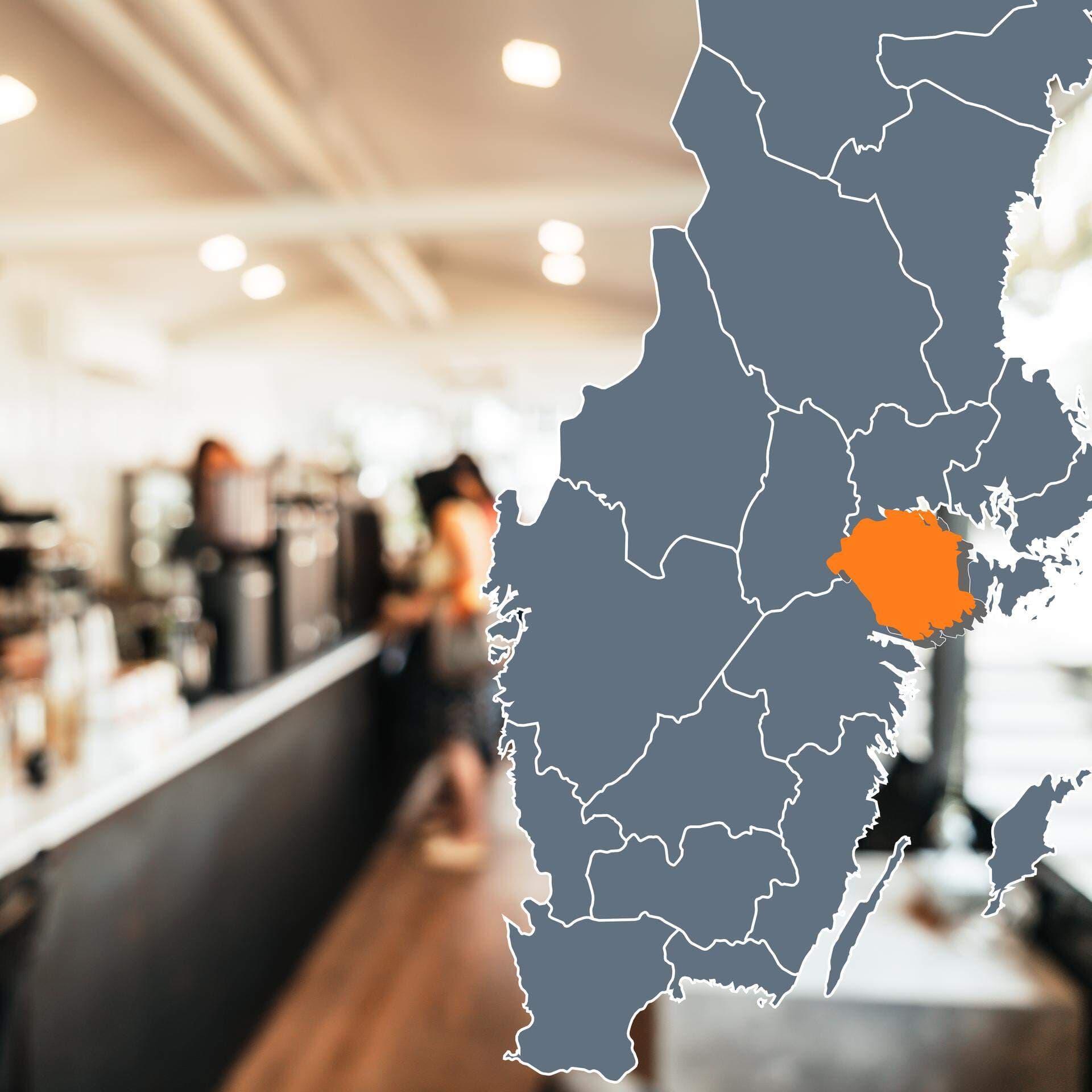 Bildcollage: Restaurang och karta över Södermanland