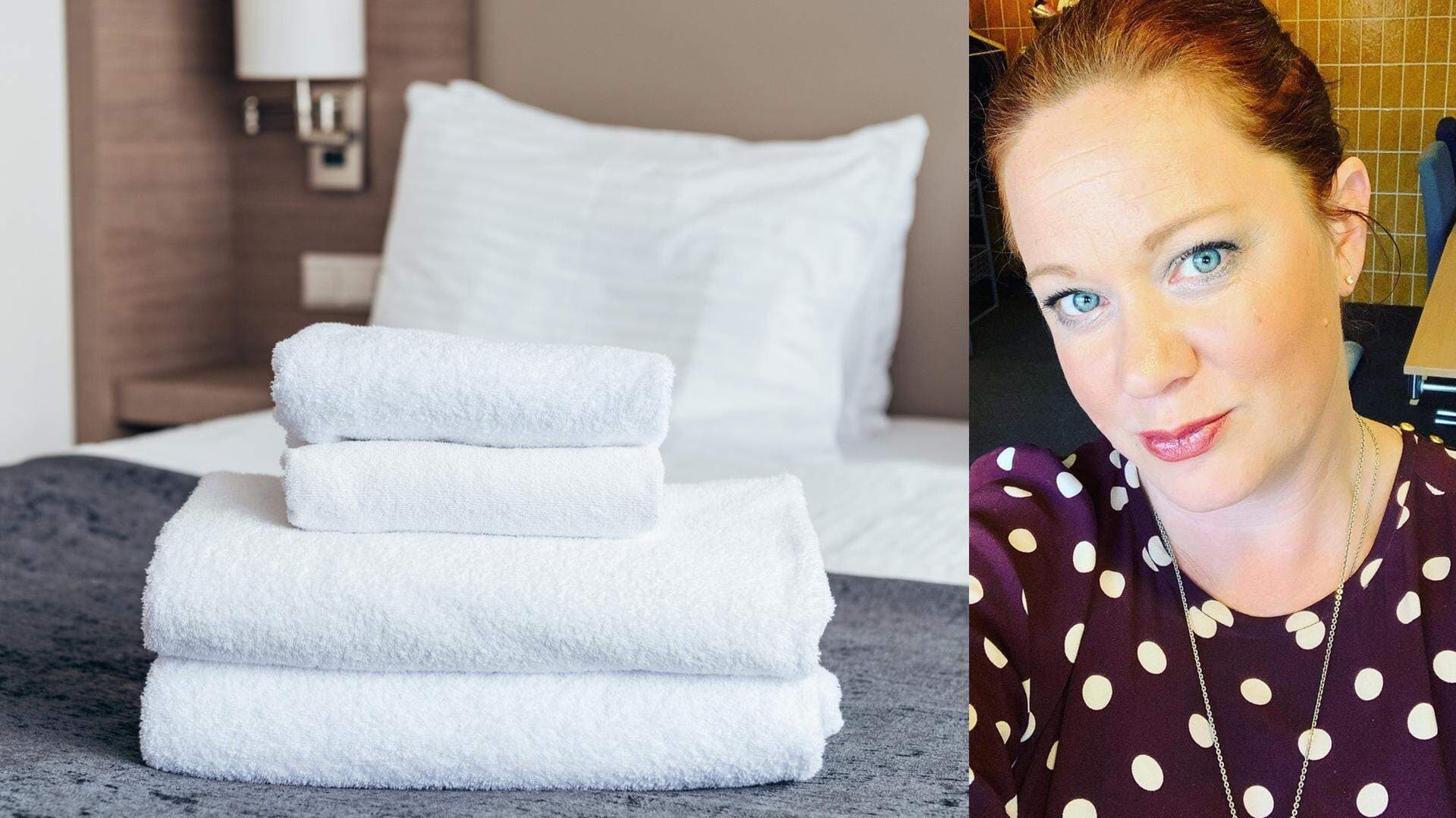 Bildkollage: Hotellrum och porträtt av Jennifer Troëng Johansson