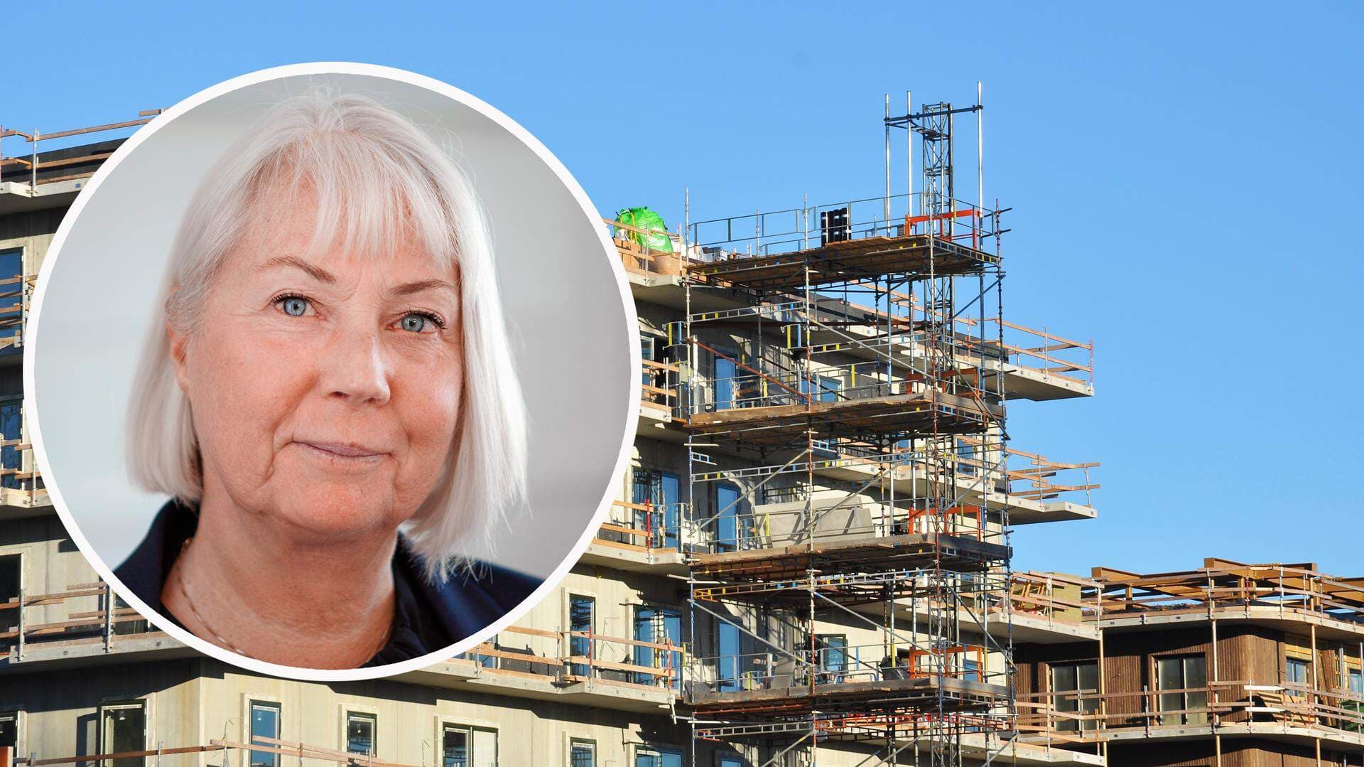 Bildcollage: Byggarbetsplats och Ulla Rådling, Värmdö kommun