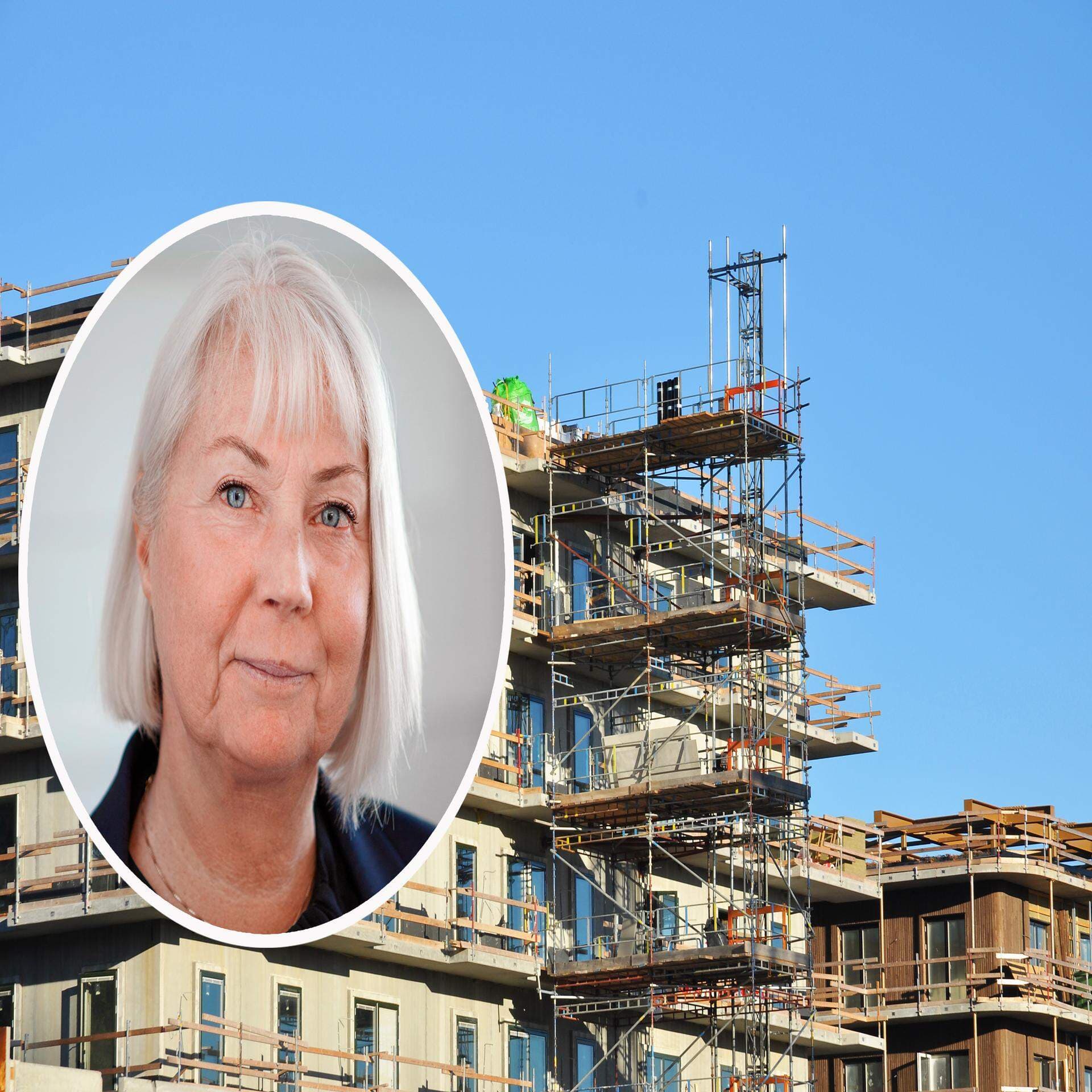 Bildcollage: Byggarbetsplats och Ulla Rådling, Värmdö kommun