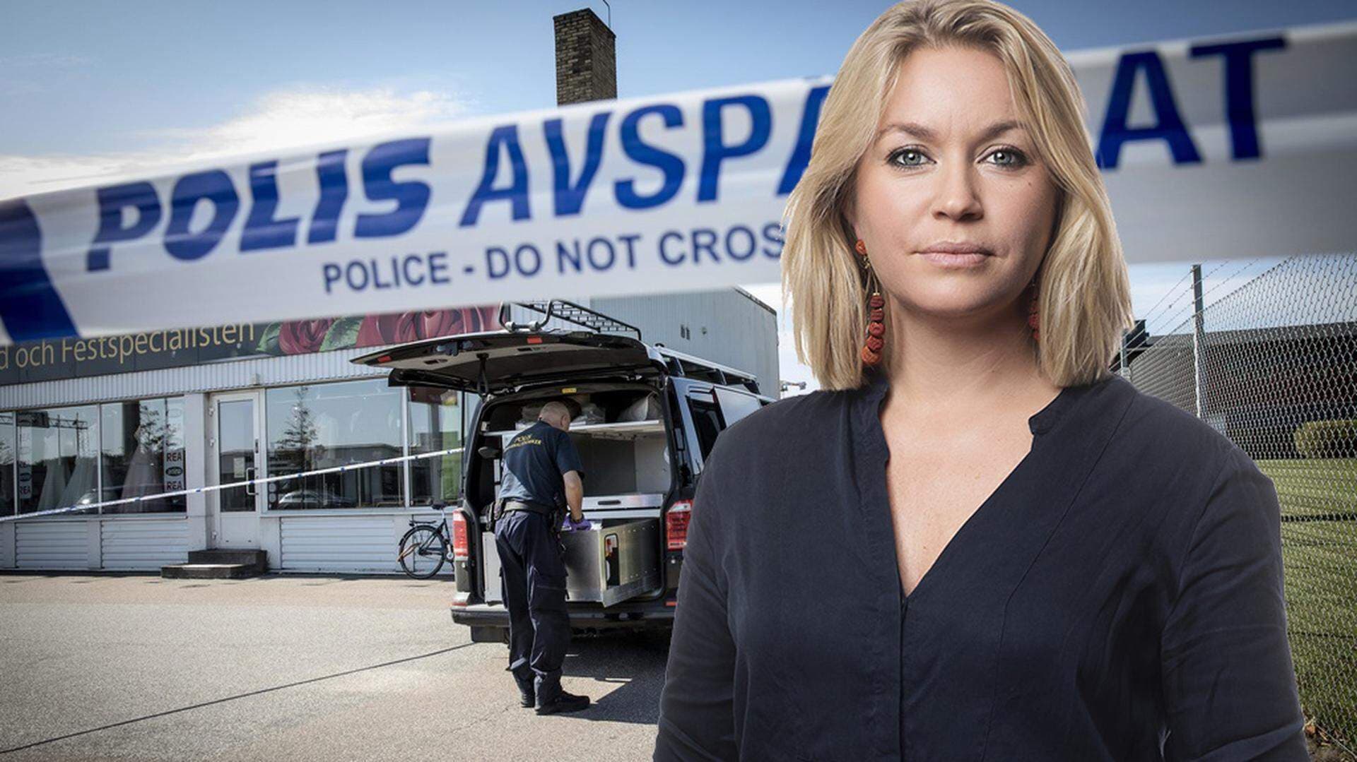 Bildmontage Anna Wallin och polis som arbetar efter en ”grab-and-smash” stöld