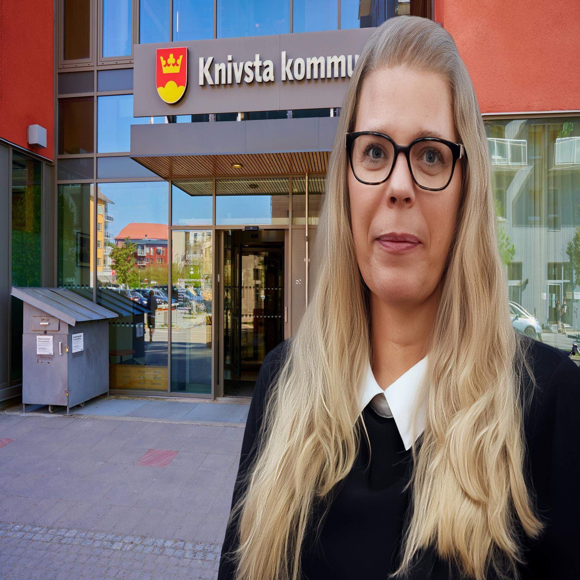 Bildcollage: Entrén på Knivsta kommunhus och Åsa Odelfalk, chef för Miljö- och byggenheten i Knivsta kommun.