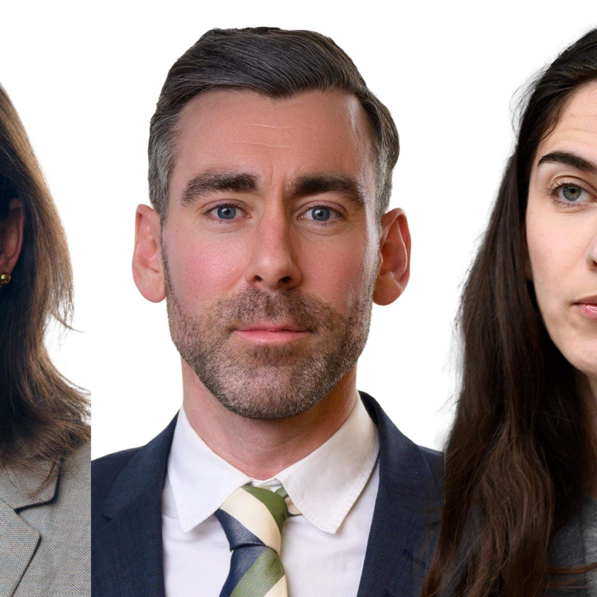 Lina Hagström, miljöjurist, Marcus Wangel, expert på miljöpolicy, och Romina Pourmokhtari, klimat- och miljöminister.
