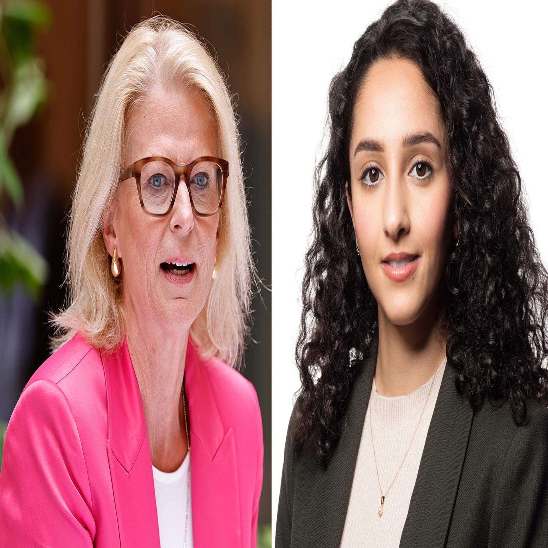 Finansminister Elisabeth Svantesson (M), och Tara Muinafshar, skattejurist.